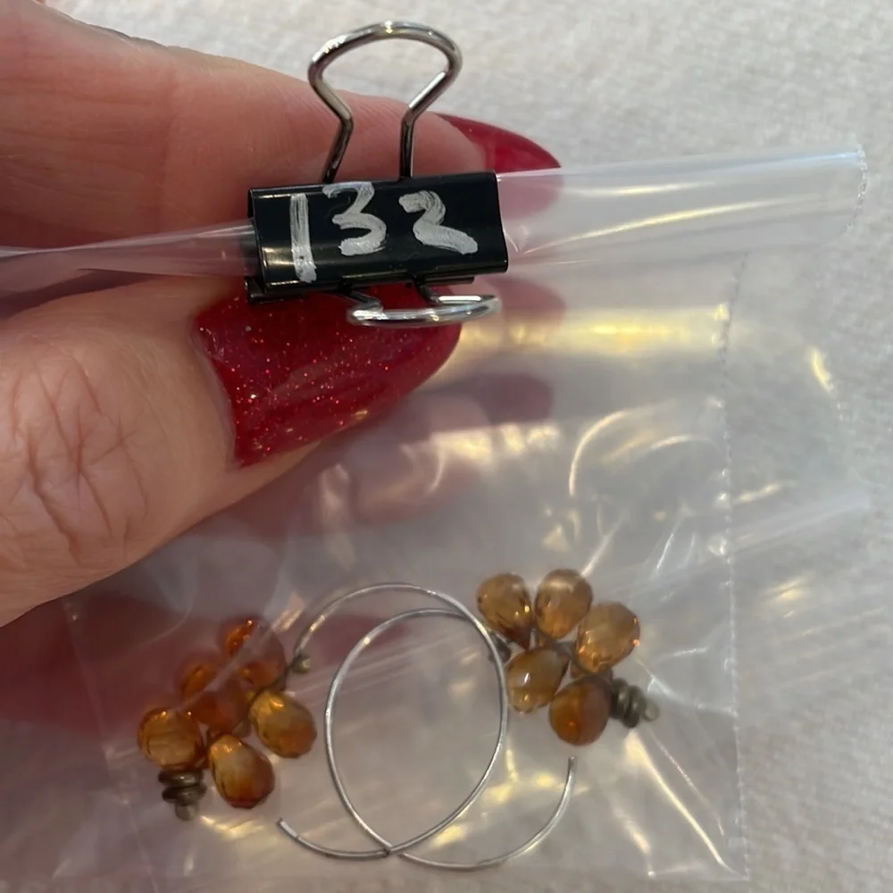 Sterling silver amber glass faceted crystals charm cluster